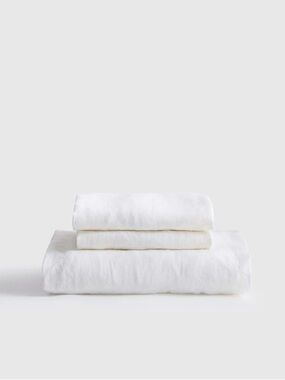 QUINCE European Linen Fitted Sheet Set Queen White 7453